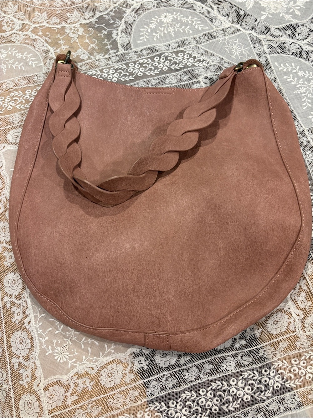 Classic Braided Strap Hobo Bag in Dusty Rose